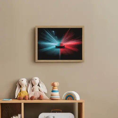 Sportwagen - Rood - Blauw - Snelheid Light Box met batterij (Wandlamp kind) middel -sfeer2_kind
