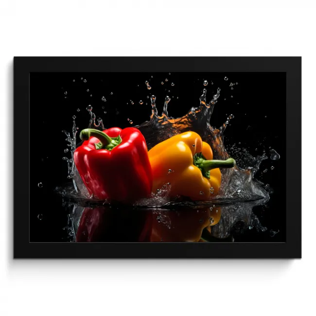 Paprika - Water - Zwart - Groente - Rood - Geel KitchenYeah - Keuken - Fotolijst klein -3d