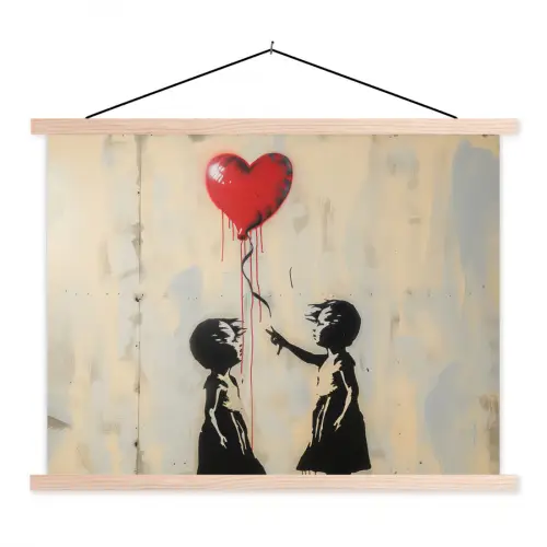 Street art - Banksy - Ballon - Graffiti - Retro textielposter latten blank klein -3d