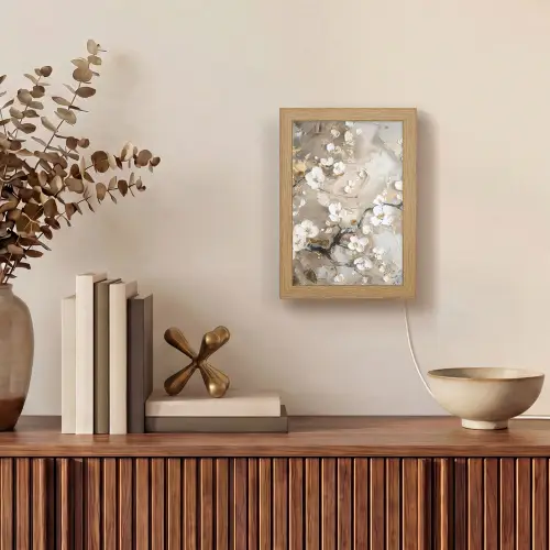 Bloemen - Wit - Goud - Beige  - Luxe Light Box met kabel (Tafellamp) klein -sfeer2