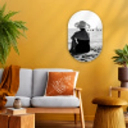 Vrouwen - Zonnehoed - Strand - Zwart - Wit Wandcirkel Ovaal Forex klein -sfeer4