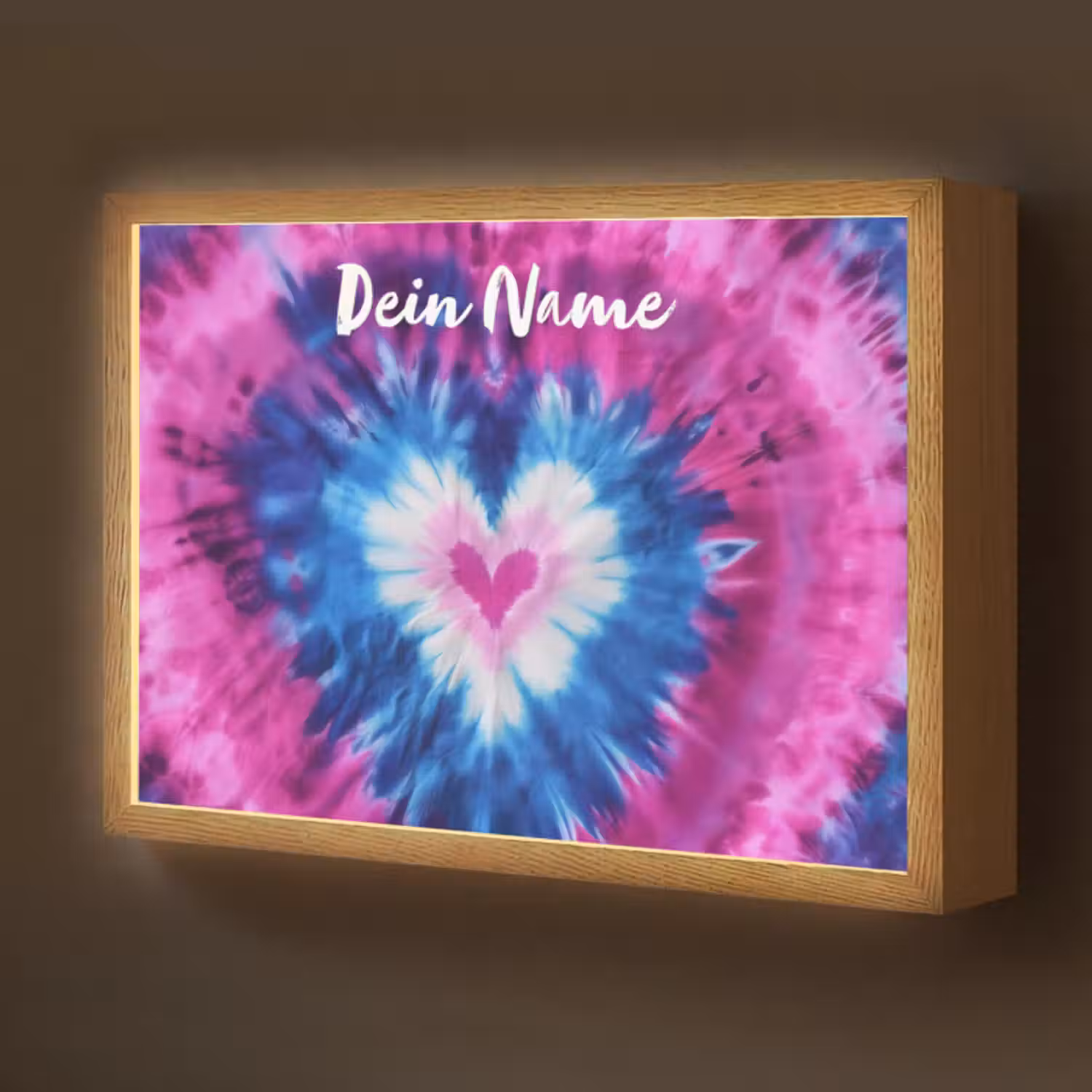 Lightbox - Wandlampe Kinderzimmer mit Namen - Herz - Blau - Krawattenfärbung