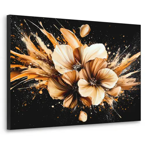 Bloemen - Goud - Graffiti - Zwart - Abstract Textielframe zwart klein -3d