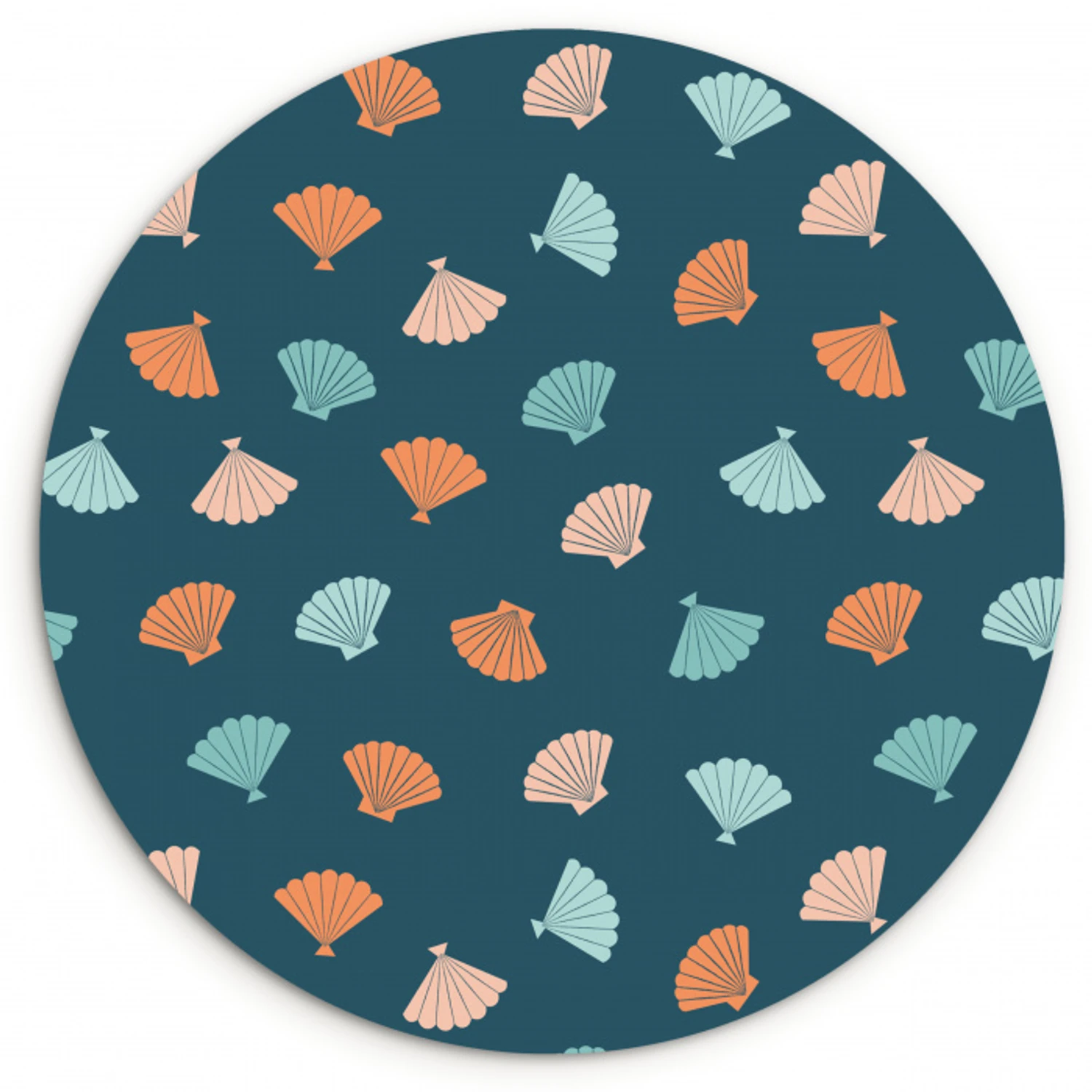 Zee - Dieren - Donkerblauw - Schelpen Wandcirkel kunststof plaat 5mm dik klein 188 -3d