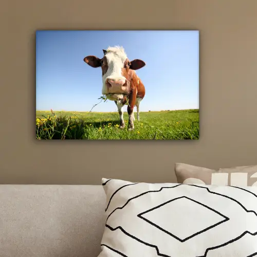 Koe - Dieren - Bloemen - Gras canvas 2cm klein -sfeer3