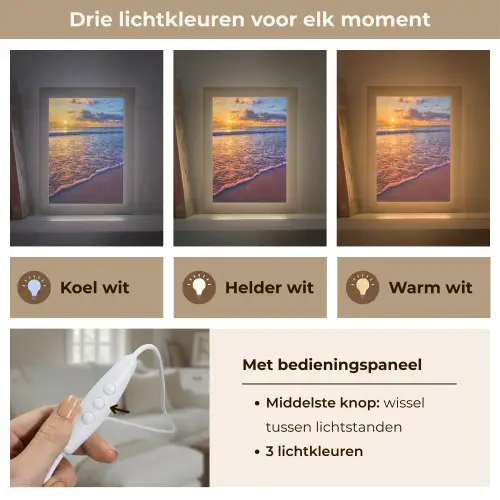 Zee - Strand - Zonsondergang - Wolken - Horizon Light Box met kabel (Tafellamp) klein -USP_lichtkleurNL