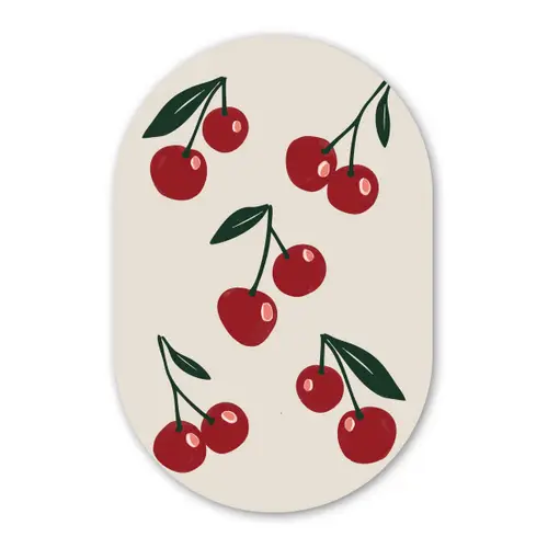 Kersen - Blaadjes - Rood Wandcirkel Ovaal Glas middel -3d