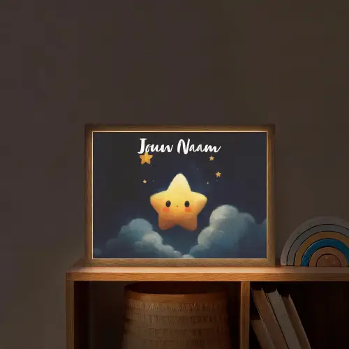 Ster - Gezichtje - Nacht - Wolken Light Box met batterij (Wandlamp kind) middel -sfeer1_kind