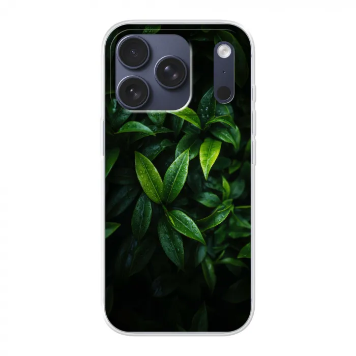 Bladeren - Regendruppels - Licht - Groen Telefoonhoesje iPhone 17 Pro klein -3d