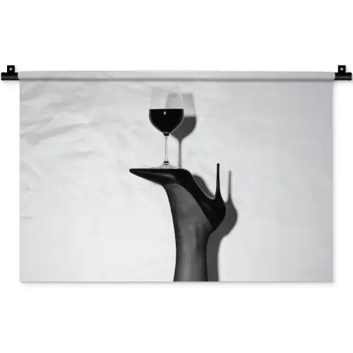 Hak - Wijn - Minimalistisch - Zwart Wandkleed katoen klein -zz3d