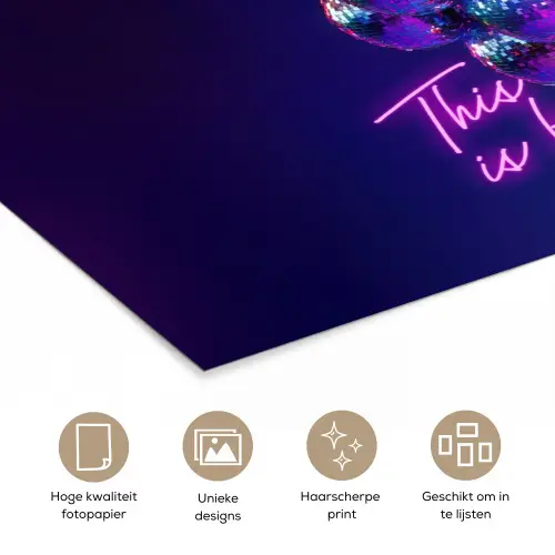 Quote - Neon - Disco - Druiven poster papier klein -closeup_NL