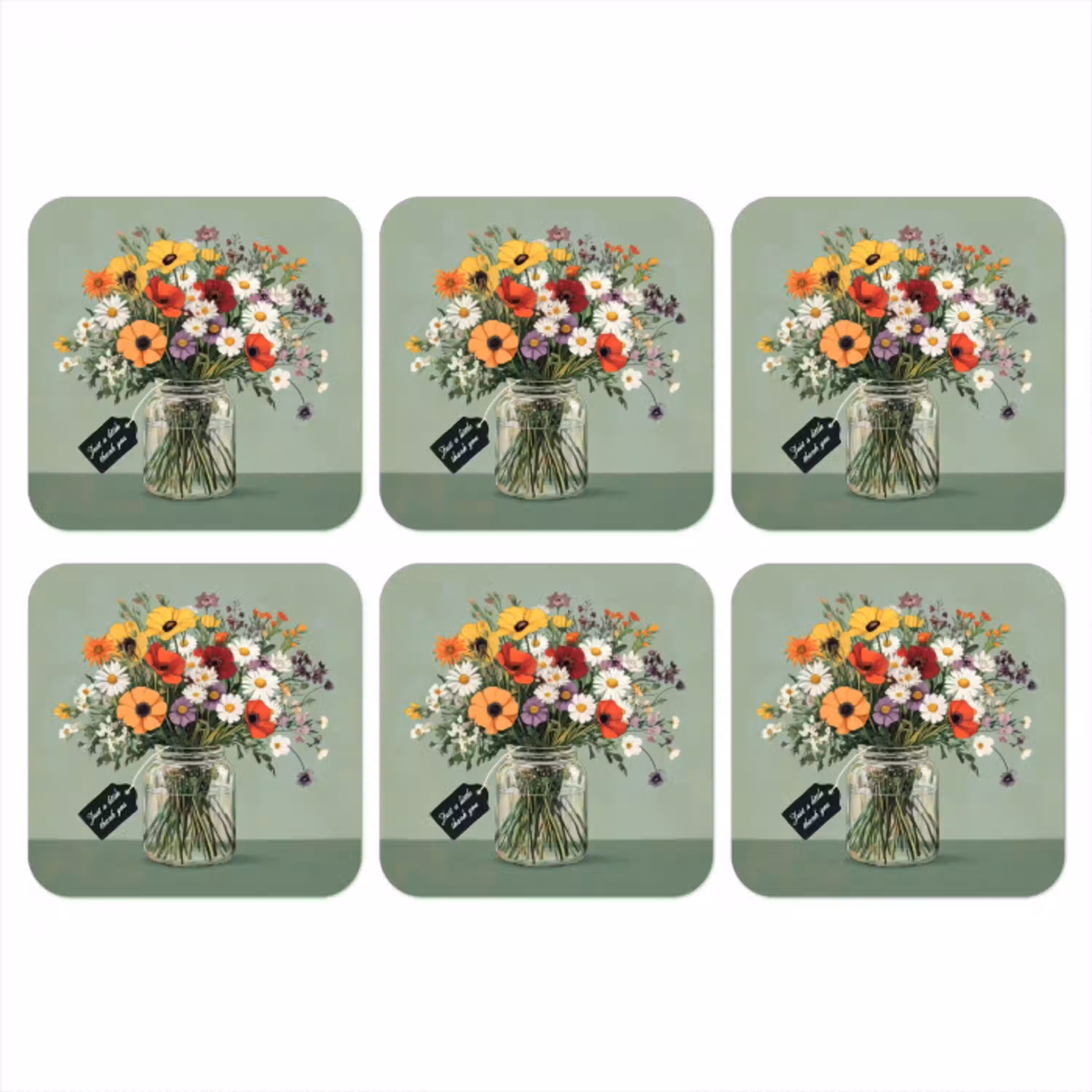 Bloemen - Vaas - Kaartje onderzetter kurk middel -3d