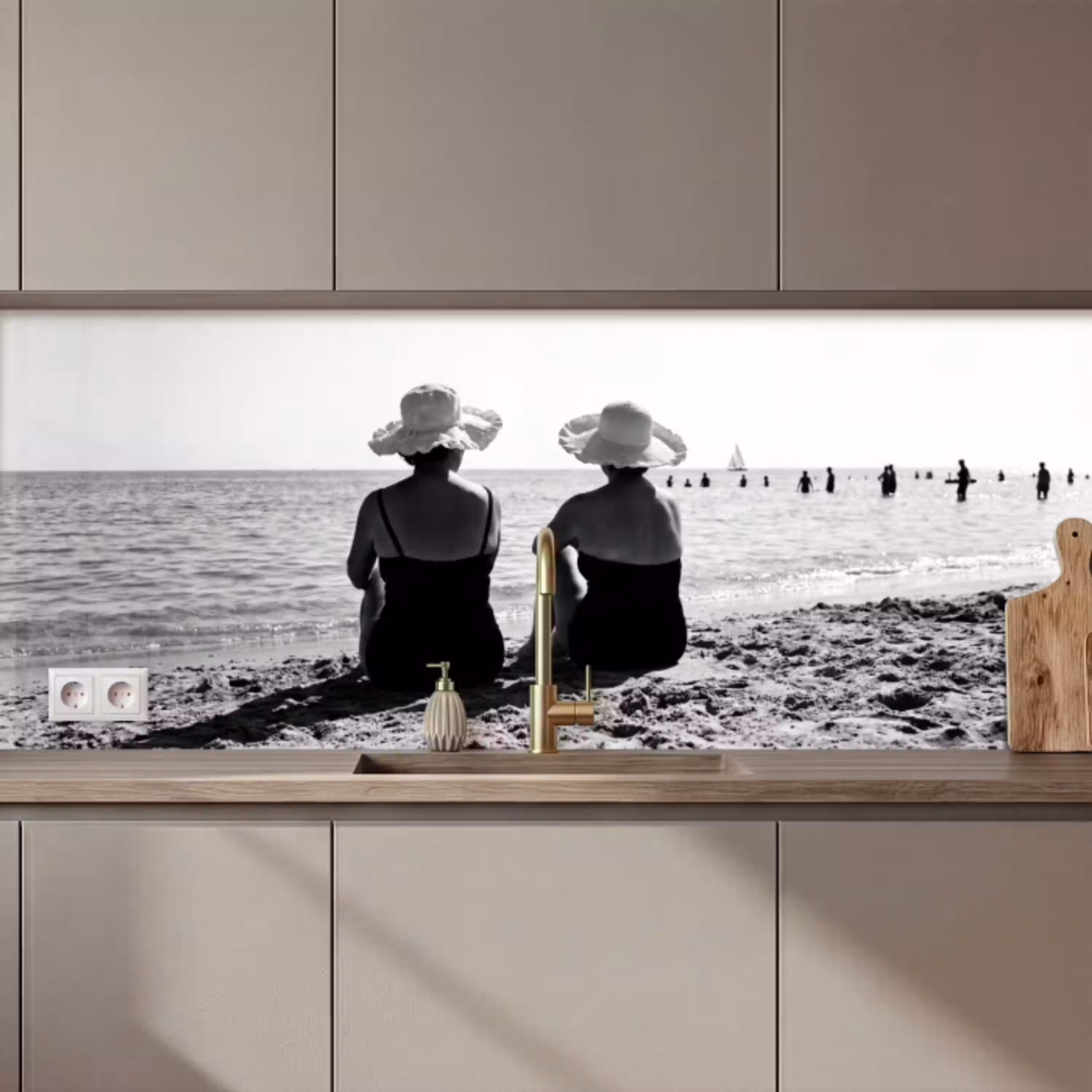 Vrouwen - Zonnehoed - Strand - Zwart - Wit keuken achterwand 2 middel zz_3dshopping