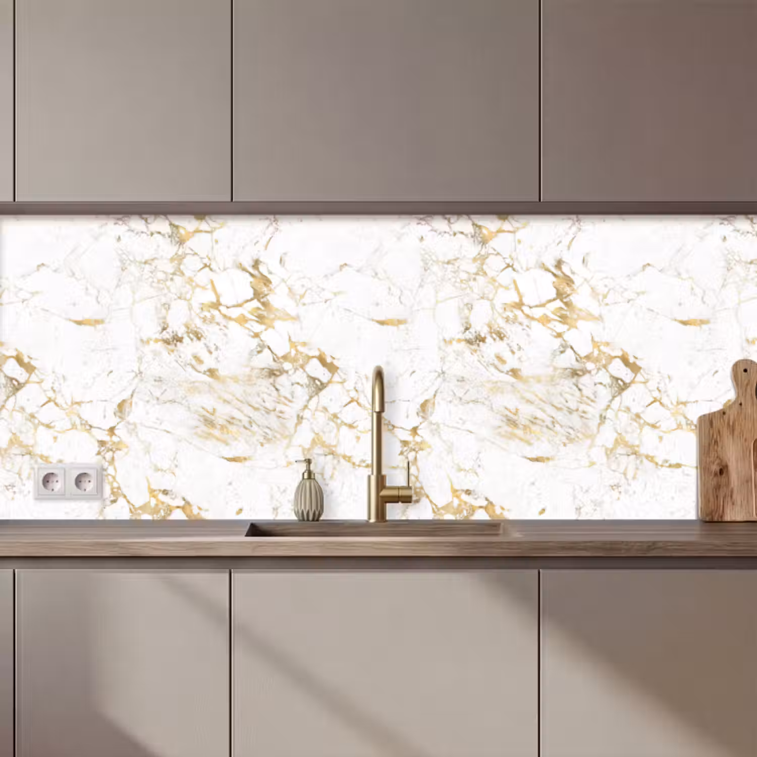 Küchenrückwand - Weiß - Marmor - Luxus - Gold