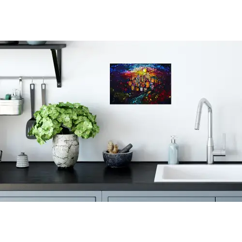 Stad - Maan - Mozaïek - Kleurrijk Muursticker klein -keuken