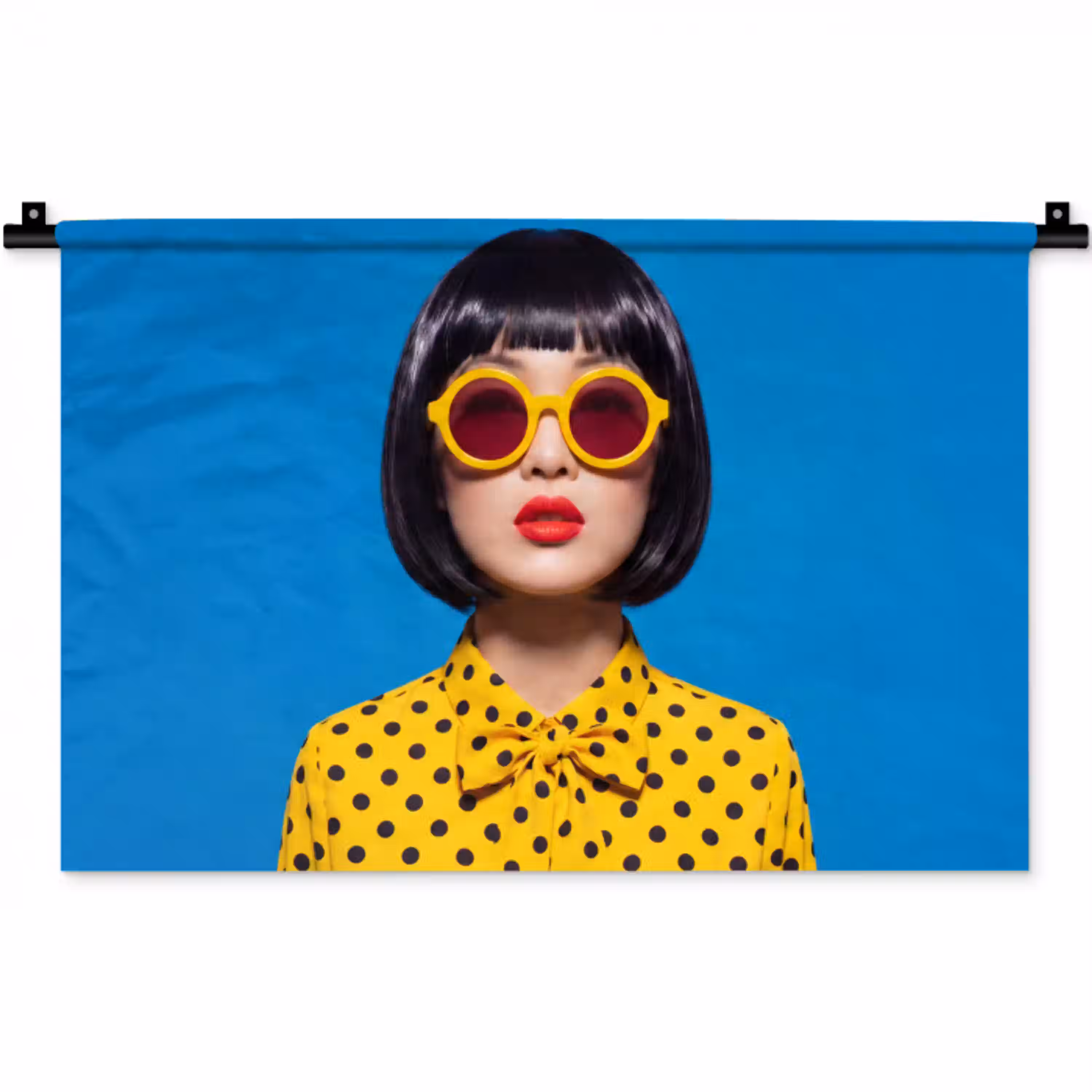 Vrouw - Zonnebril - Pop Art - Portret - Geel Wandkleed katoen klein -zz3d