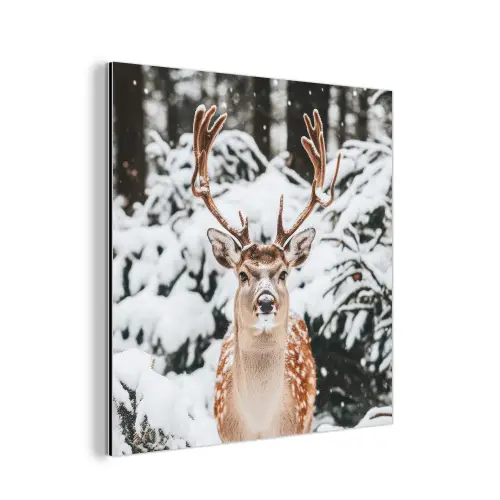 Hert - Sneeuw - Winter - Bos - Dieren aluminium wit klein -3d