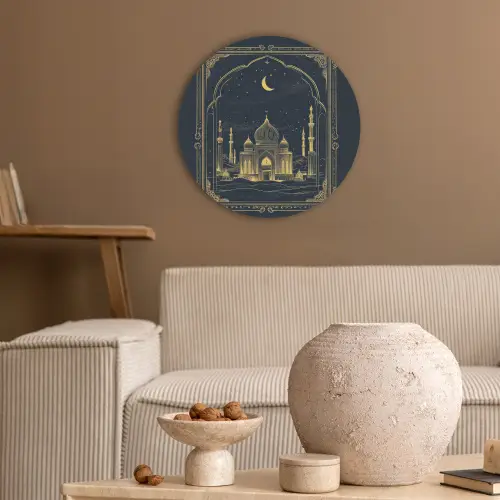 Moskee - Islam - Goud - Ramadan - Islamitische Akoestische PET Vilt - Rond klein -sfeer1