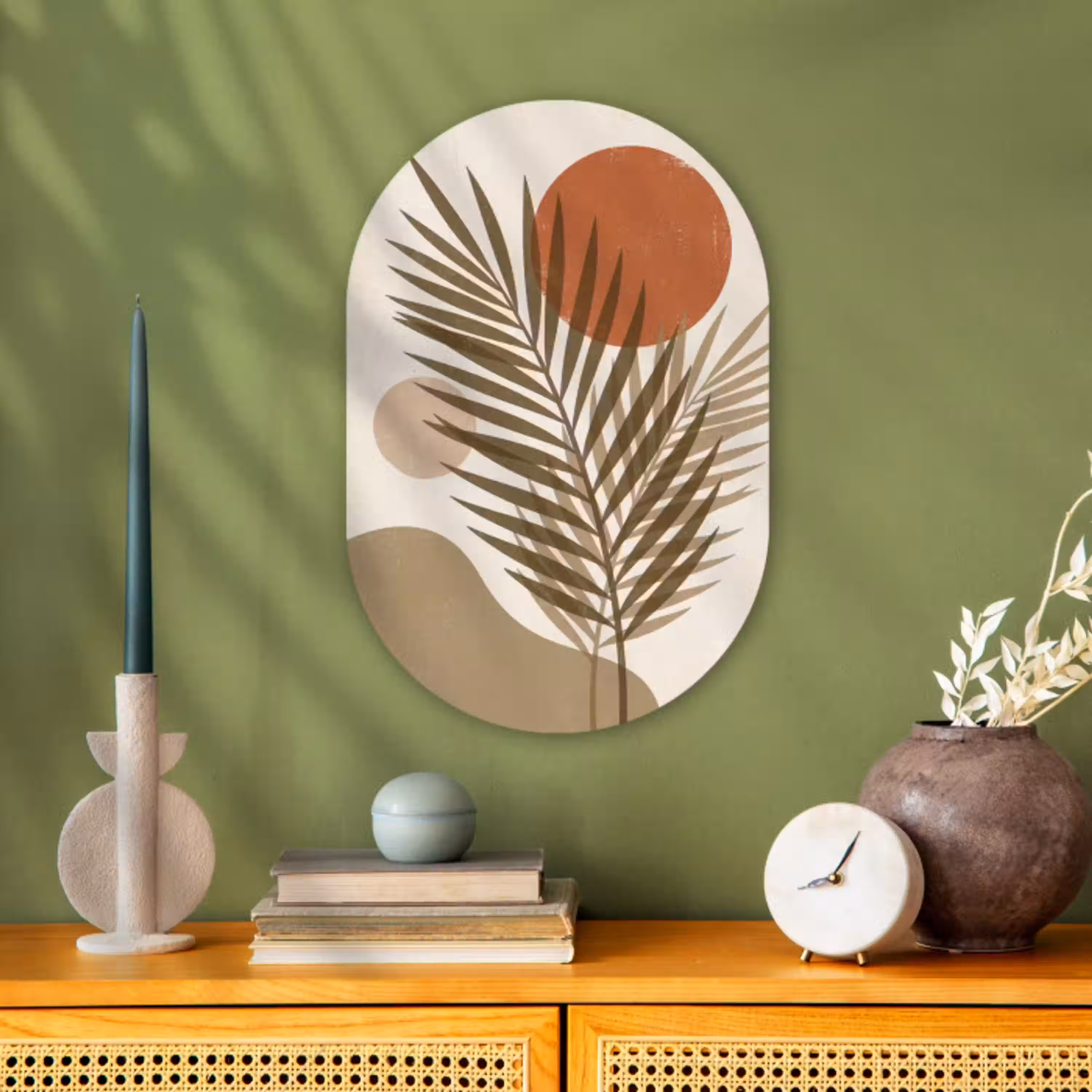 Planten - Bladeren - Abstract - Modern - Beige Wandcirkel Ovaal Forex klein -sfeer2