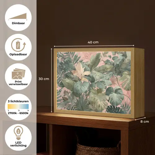 Compositie van bladeren - Groen - Roze Light Box met batterij (Wandlamp) middel -USP_websiteoverzichtNL