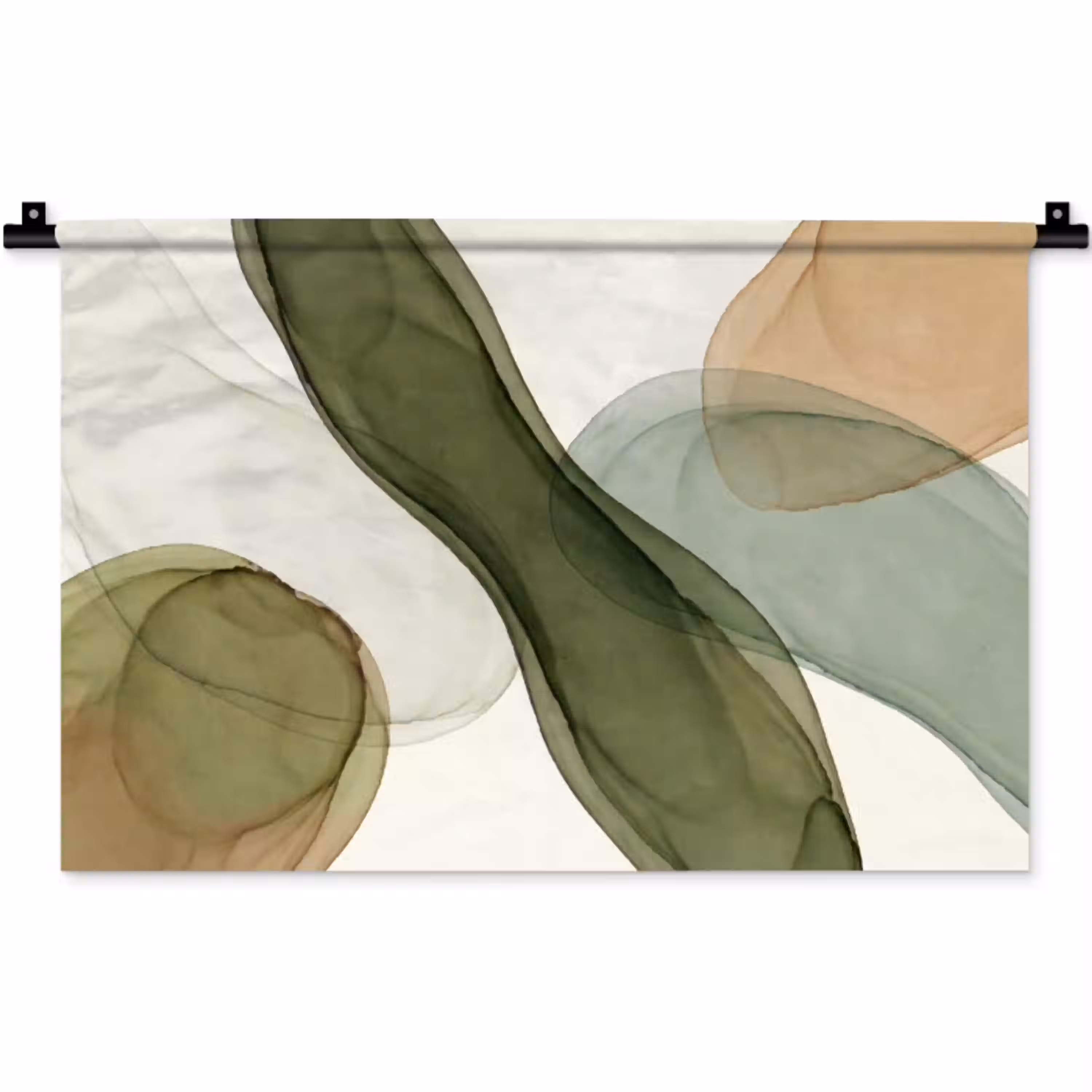 Abstract - Vormen - Modern - Kunst - Groen - Bruin Wandkleed katoen klein -zz3d