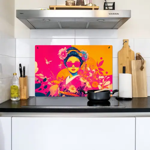 Vrouw - Zonnebril - Abstract - Oranje Inductie beschemer met haakjes klein -sfeer2