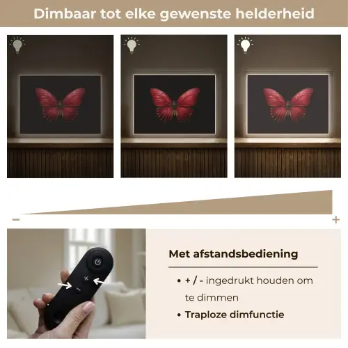 Vlinder - Rood - Minimalistisch Light Box met batterij (Wandlamp) middel -USP_dimbaarNL