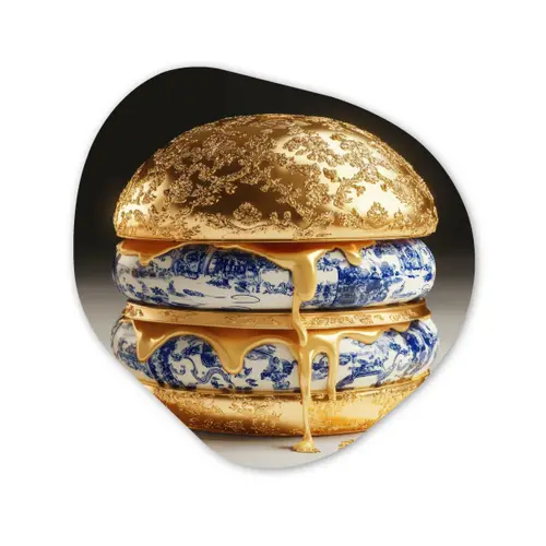 Delftsblauw - Goud - Burger Wandcirkel Organisch Plexiglas middel -3d