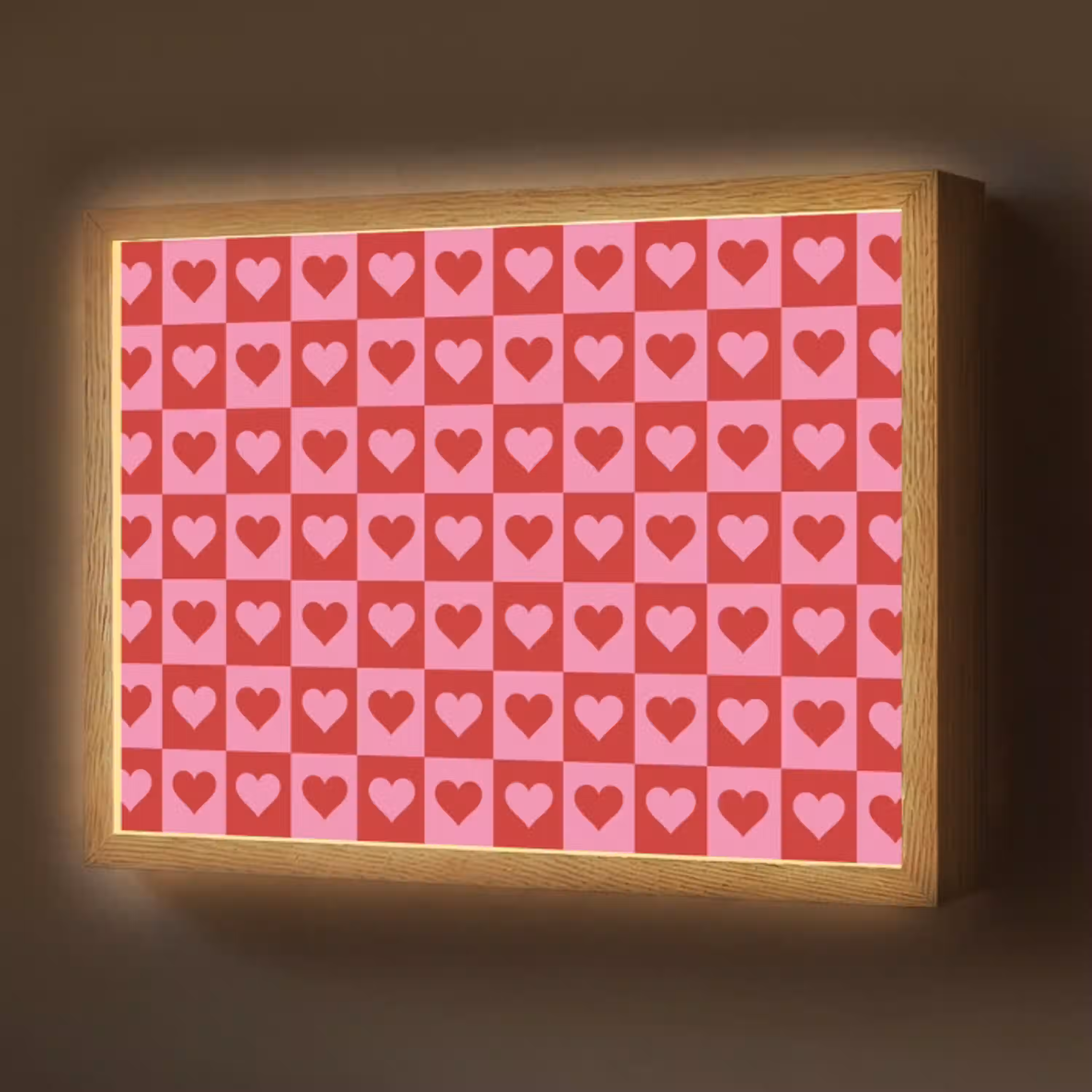 Rood - Roze - Schaakbord - Valentijn Light Box met batterij (Wandlamp) middel -z3d_website