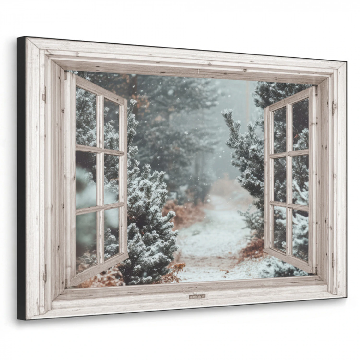 Bos - Winter - Bomen - Natuur - Pad - Doorkijk - Wit Textielframe zwart klein -3d