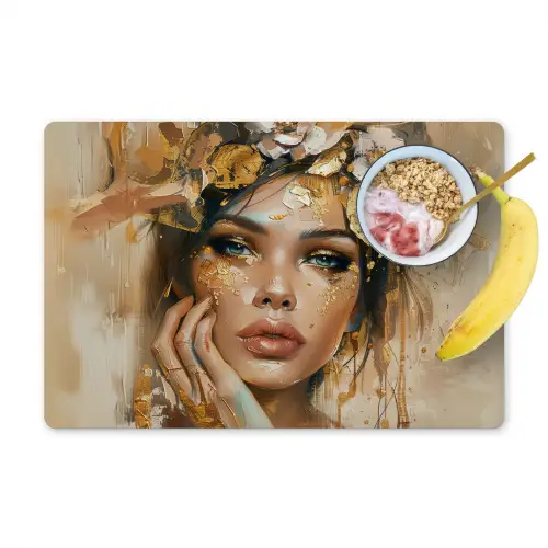 Vrouw - Bloemen  - Goud - Portret Placemat vinyl groot -zzzproduct_Kitchenyeah-website