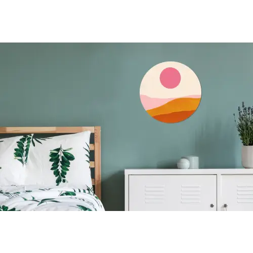 Zon - Heuvels - Abstract - Roze Wandcirkel aluminium klein -slaapkamer