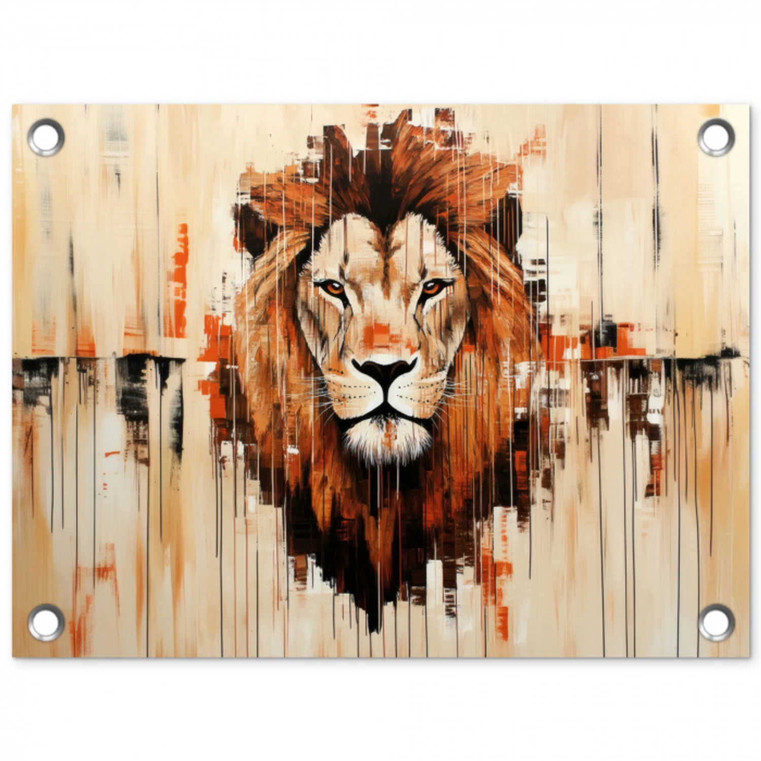 Leeuwenkop - Lijnen - Crème tuinposter los doek klein -3d