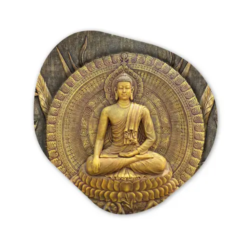 Goud - Boeddha beeld - Spiritueel - Meditatie Wandcirkel Organisch Forex 3mm klein -3d