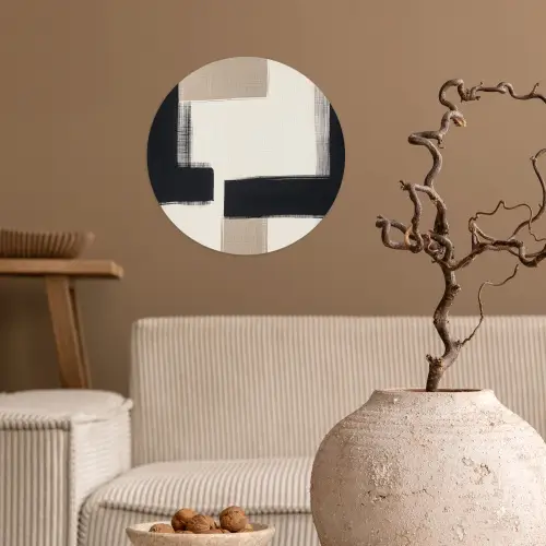 Zwart - Abstract - Japandi Wandcirkel behangsticker klein -sfeer1