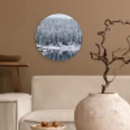 Bos - Reflectie - Meer - Winter - Serene Wandcirkel kunststof plaat 5mm dik klein -sfeer1