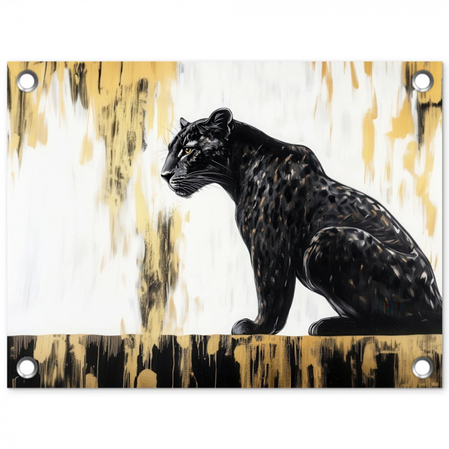 Panter - Zwart - Abstract - Goud tuinposter los doek klein -3d