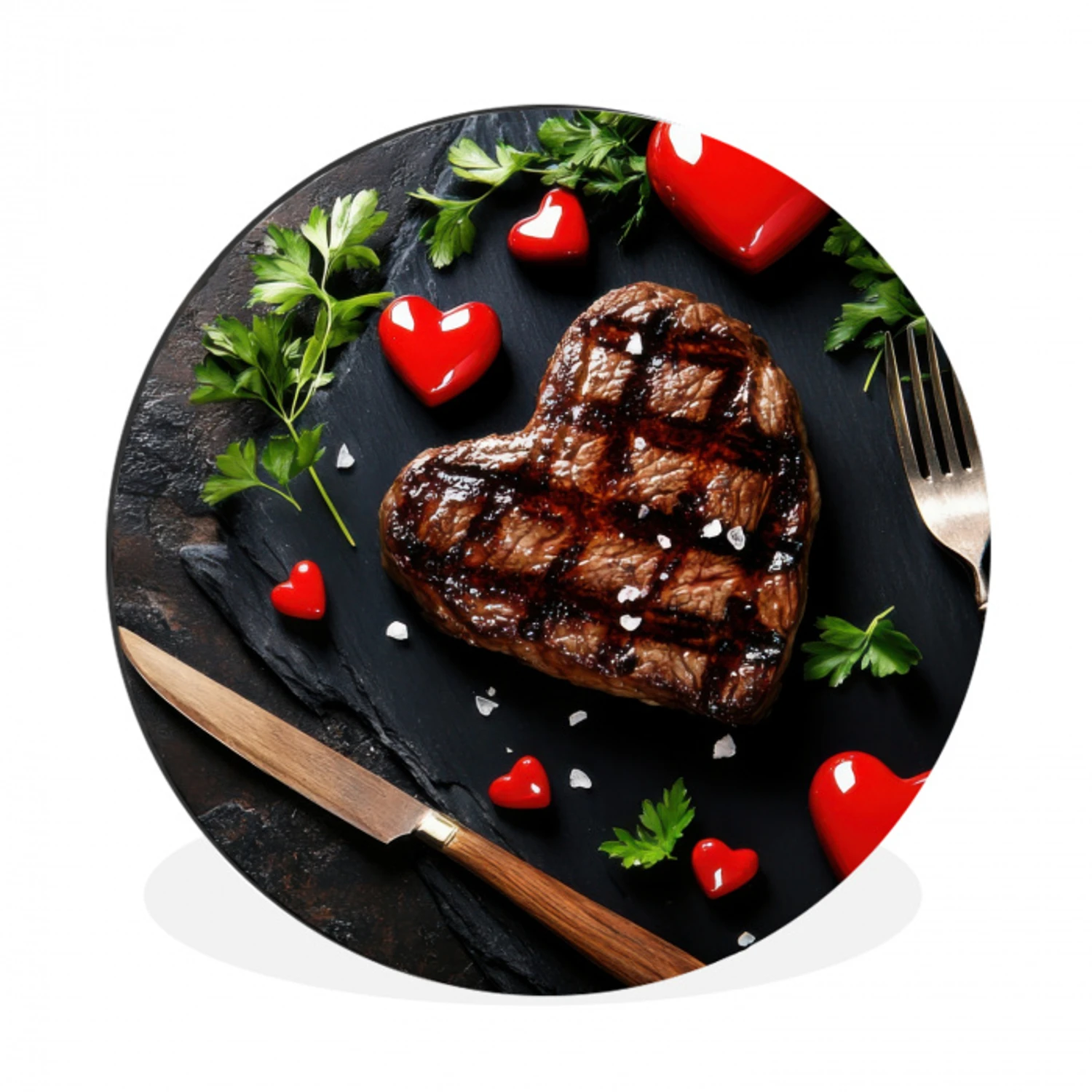 Steak - Hart - Bestek Wandcirkel aluminium klein -3d