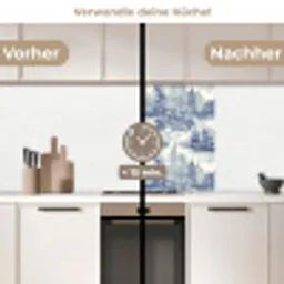 Huizen - Bomen - Water - Vogels - Blauw keuken achterwand 2 middel 865 -voor-na2_DE