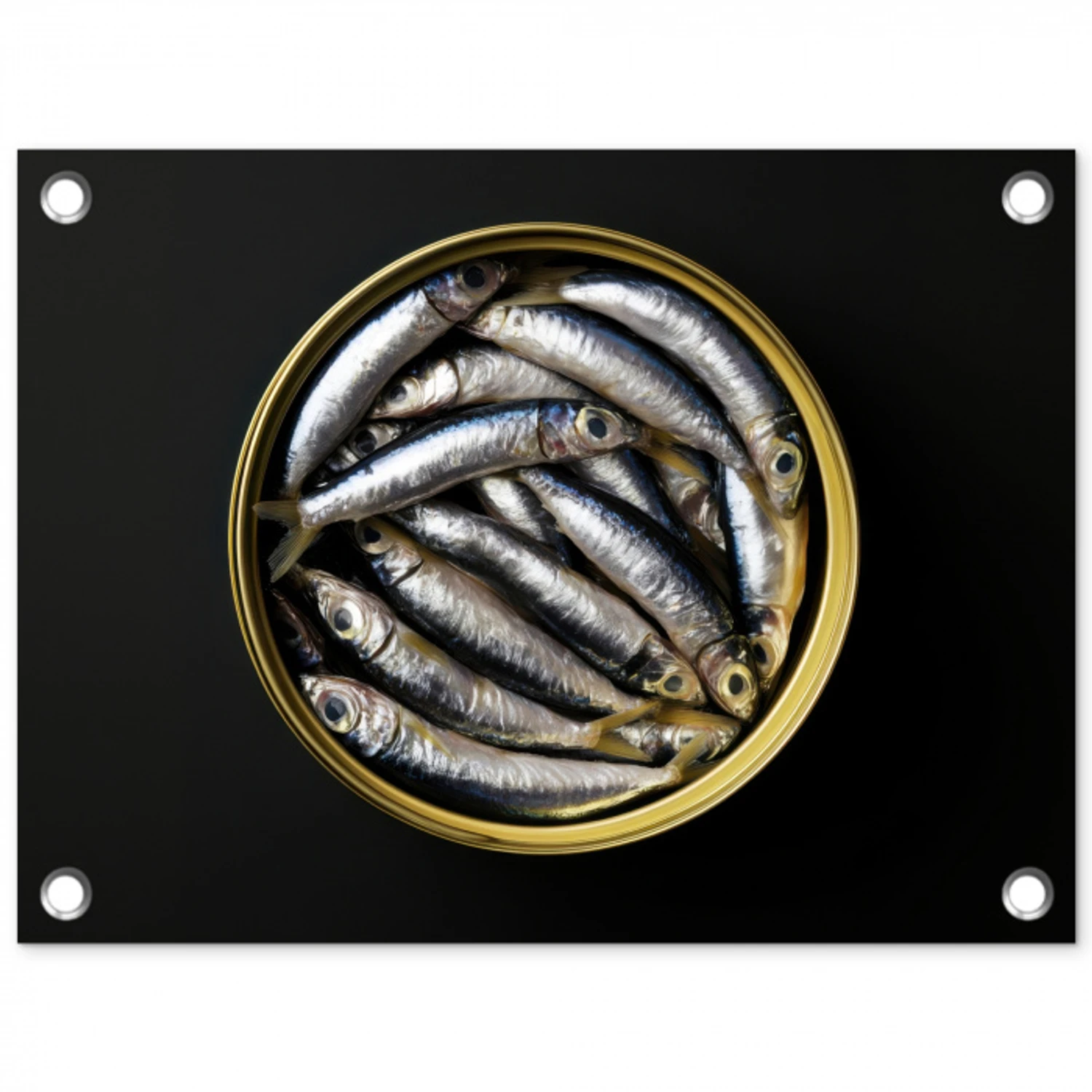 Sardines - Vissen - Rond - Zwart tuinposter los doek klein -3d