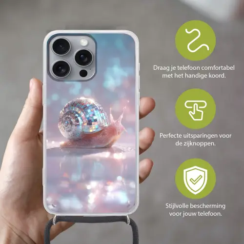 Slak - Disco - Mozaïek - Blauw Hoesje iPhone 16 Pro Max met koord klein -sfeer2_NL