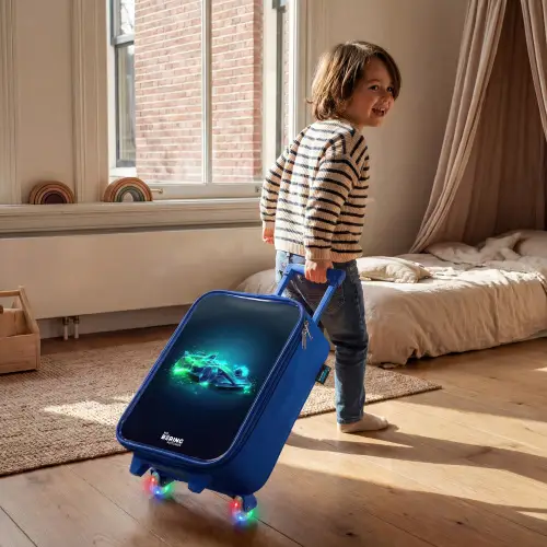 Neon racewagen in digitale stijl Kinderkoffer - Blauw klein -sfeer1