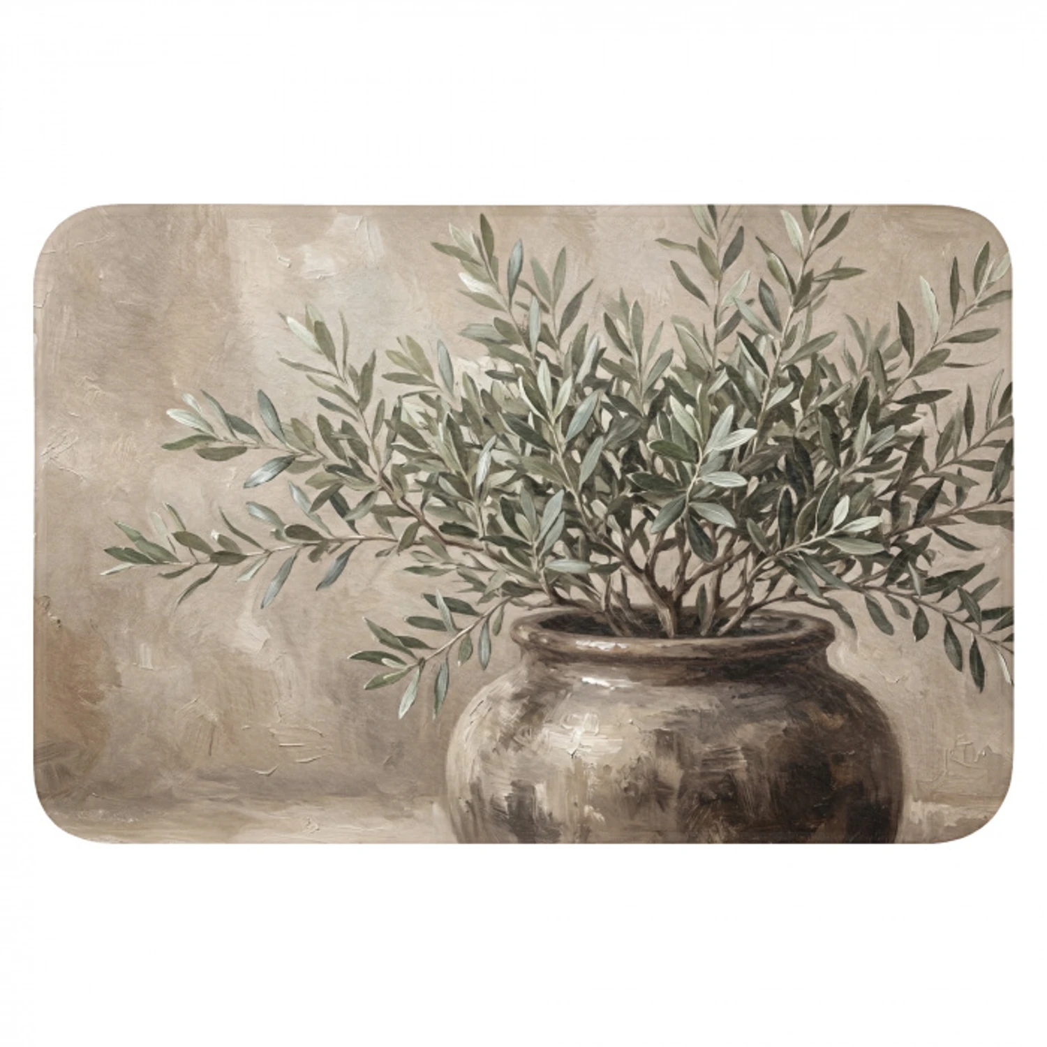 Olijfplant - Aardenpot - Abstract - Beige Badmat klein -3d