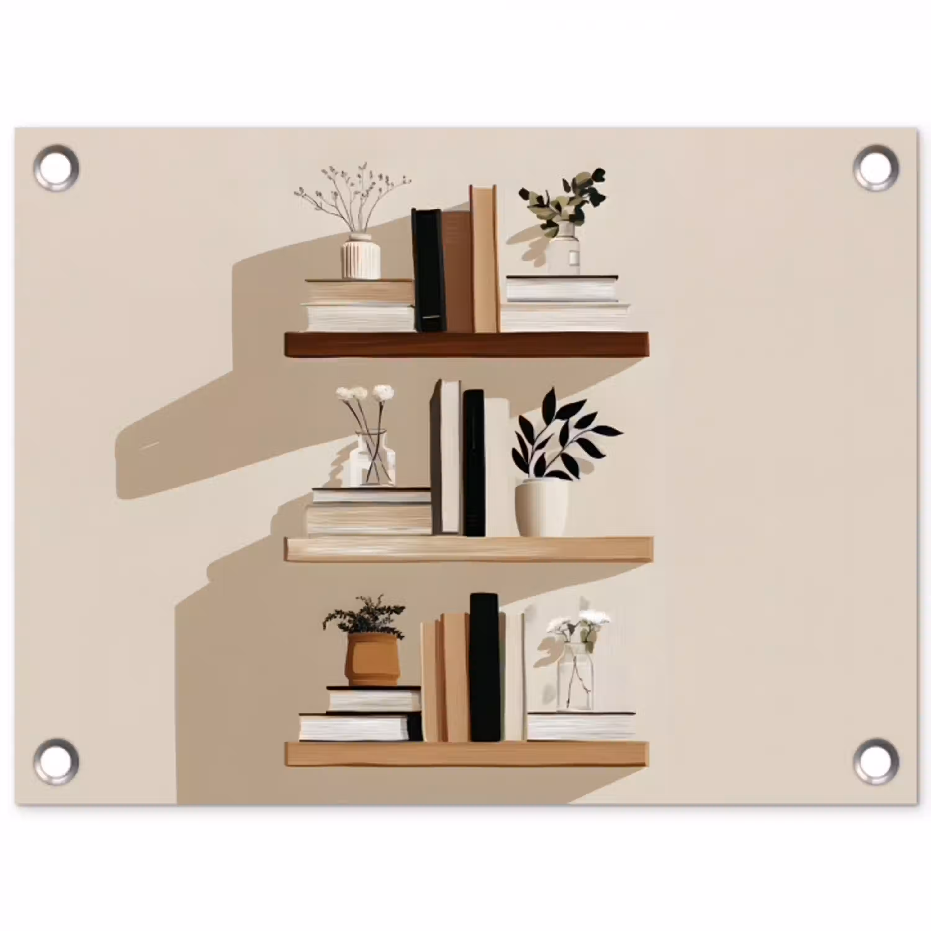 Plankjes - Boeken - Vaasjes - Planten tuinposter los doek klein -3d