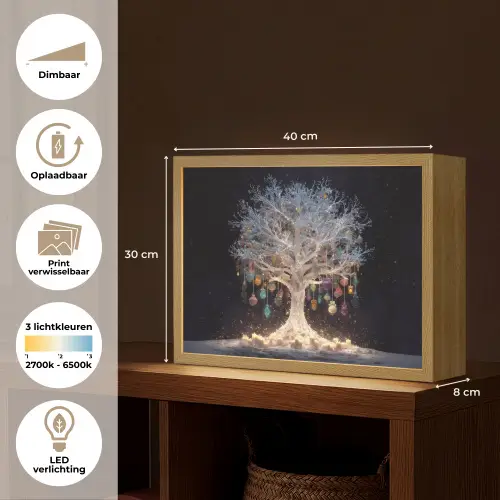 Sneeuwboom  - Lichtjes - Wit - Kleurrijk Light Box met batterij (Wandlamp) middel -USP_websiteoverzichtNL