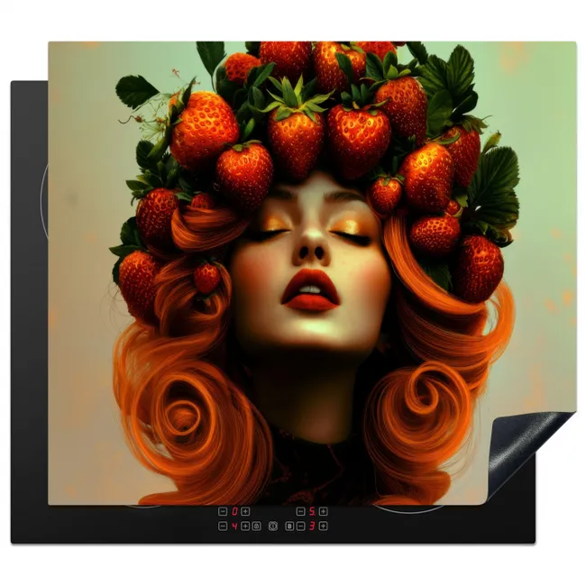 Vrouw - Aardbeien - Kroon Inductie beschermer vinyl 3mm middel -3d