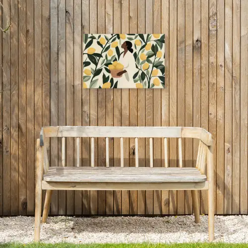 Vrouw - Mand - Citroenen - Bladeren Tuinposter op houten frame 2 cm dik klein -sfeer4