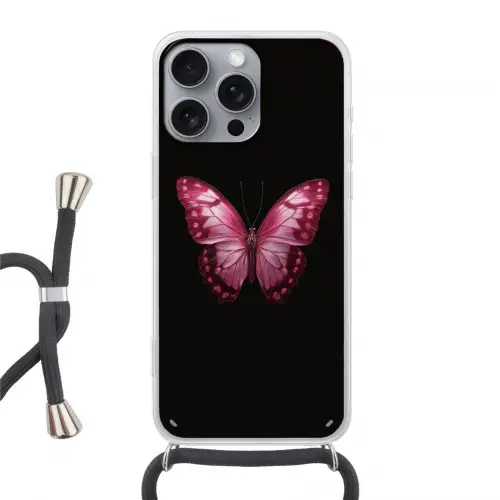 Vlinder - Fuchsia - Grafisch Hoesje iPhone 16 Pro Max met koord klein -3d