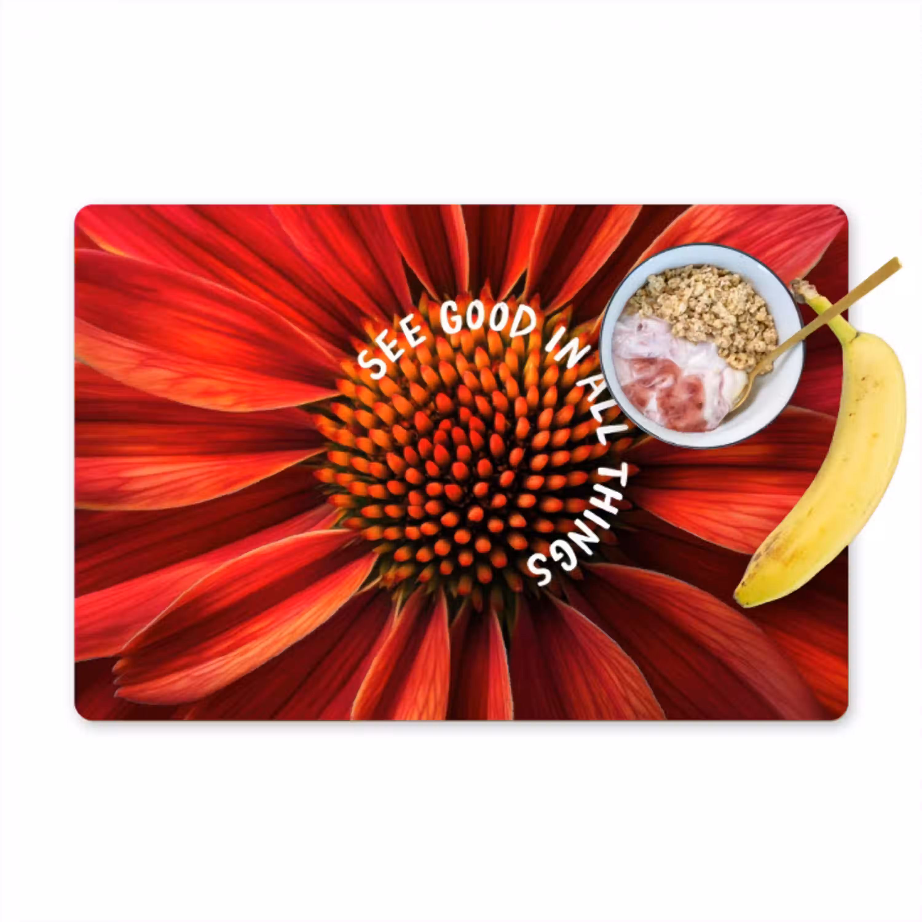 Close up - Bloem - Quote - Rood Placemat vinyl groot -zzzproduct_Kitchenyeah-website