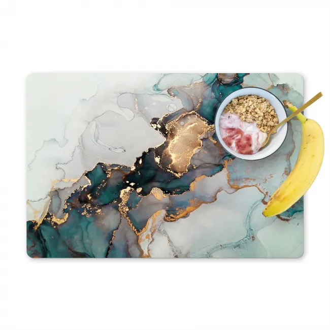 Placemat - 6 pieces - Marble print - Gold - Blue